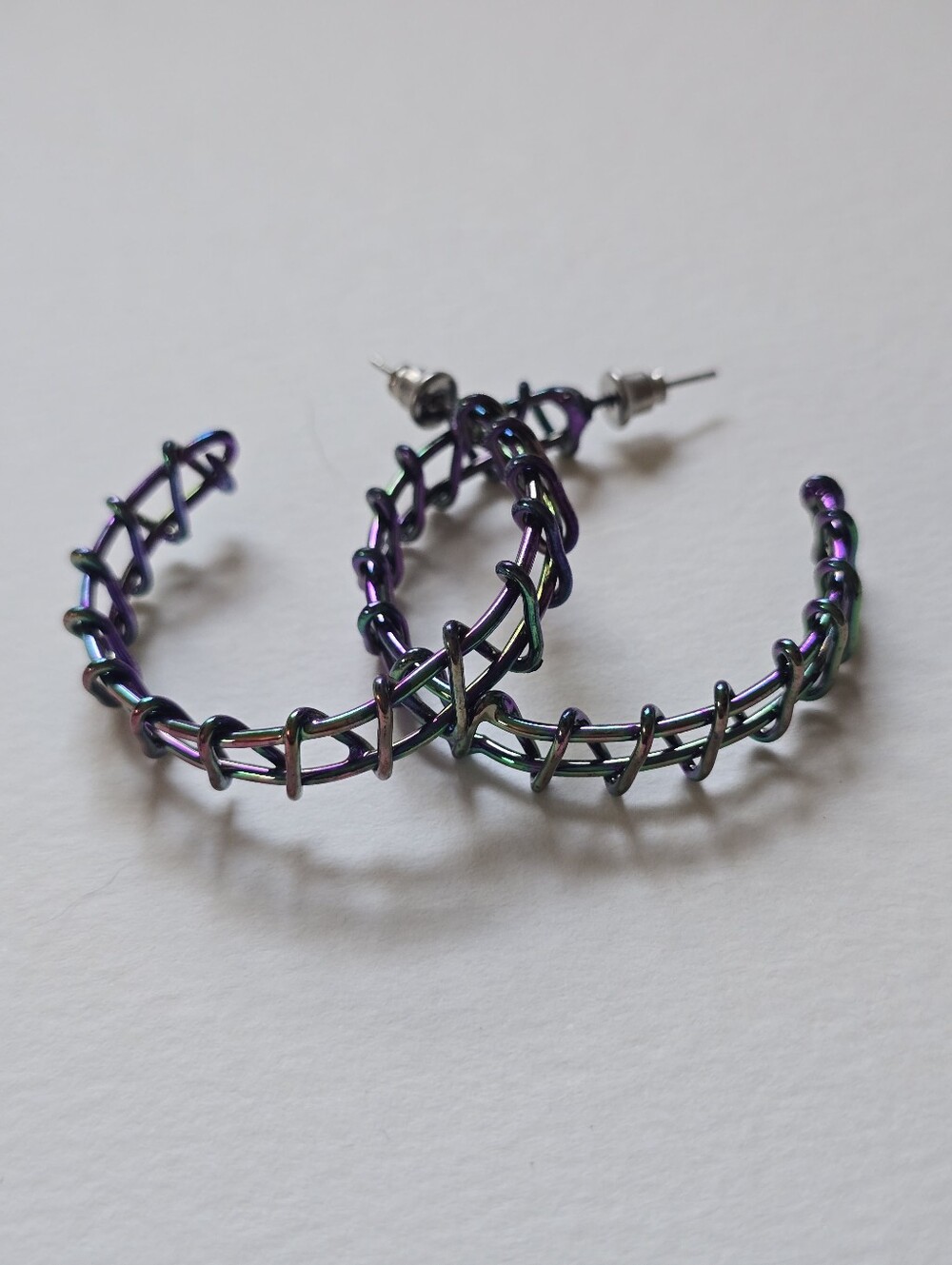 Iridescent Purple Green Hoop Earrings
